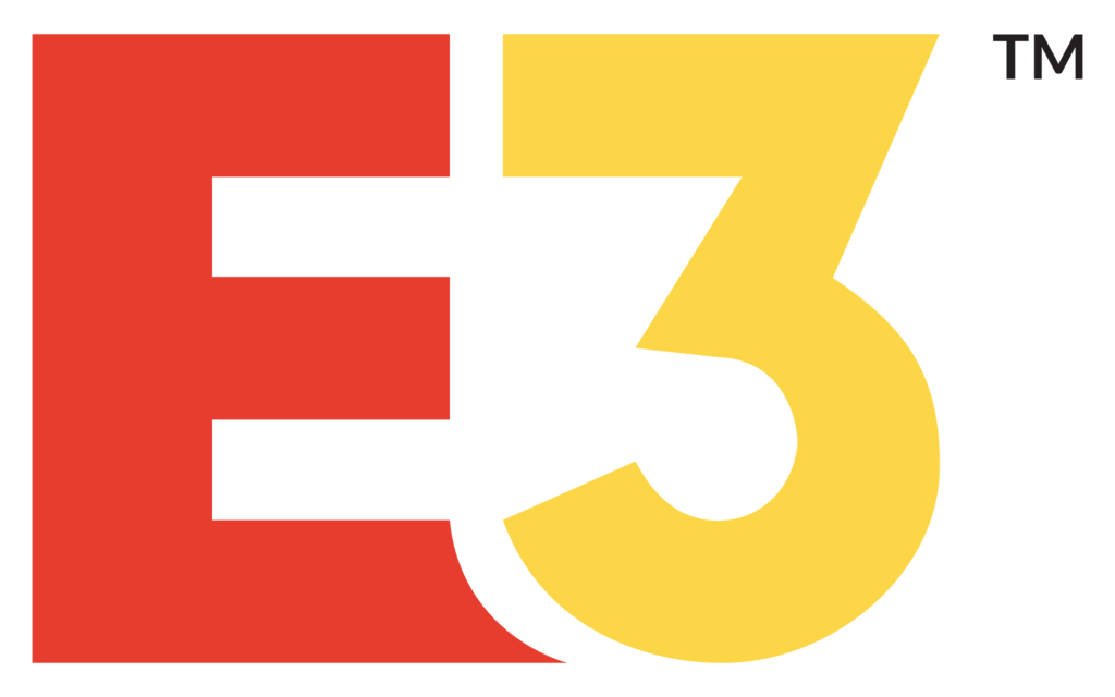 E3:s logga. Den består av ett stort rött E och en stor gul trea.