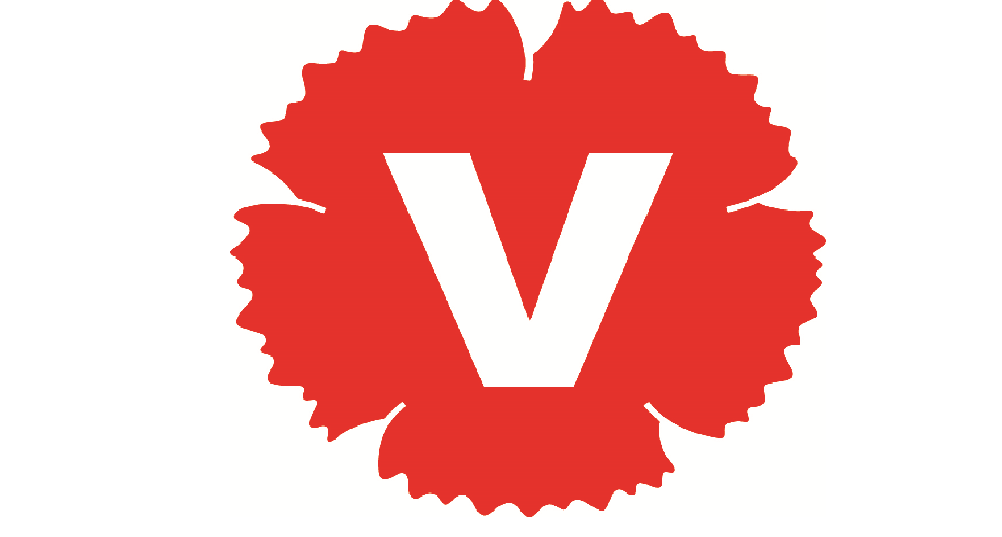 Vänsterpartiets logga. Det är en nejlika, som är en blomma med ett stort V i mitten.