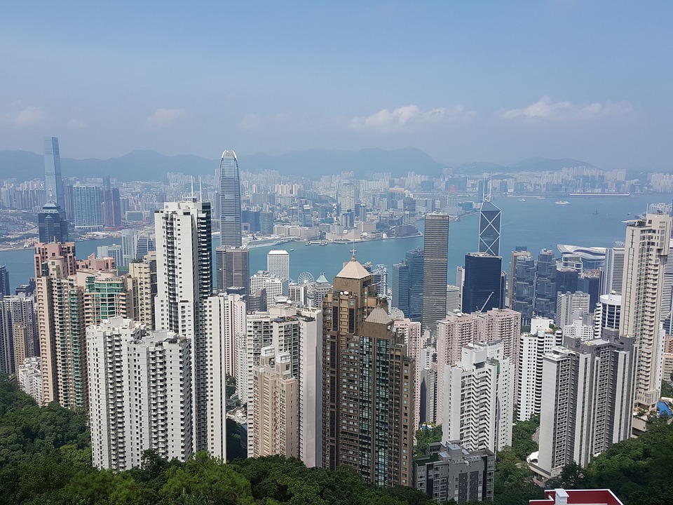 En bild över Hongkongs skyskrapor